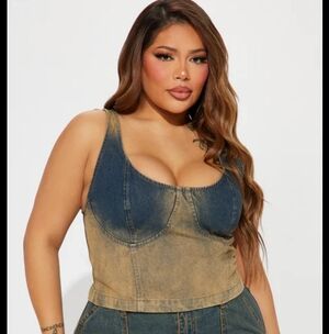 Fashion Nova Blue and Tan Denim Top